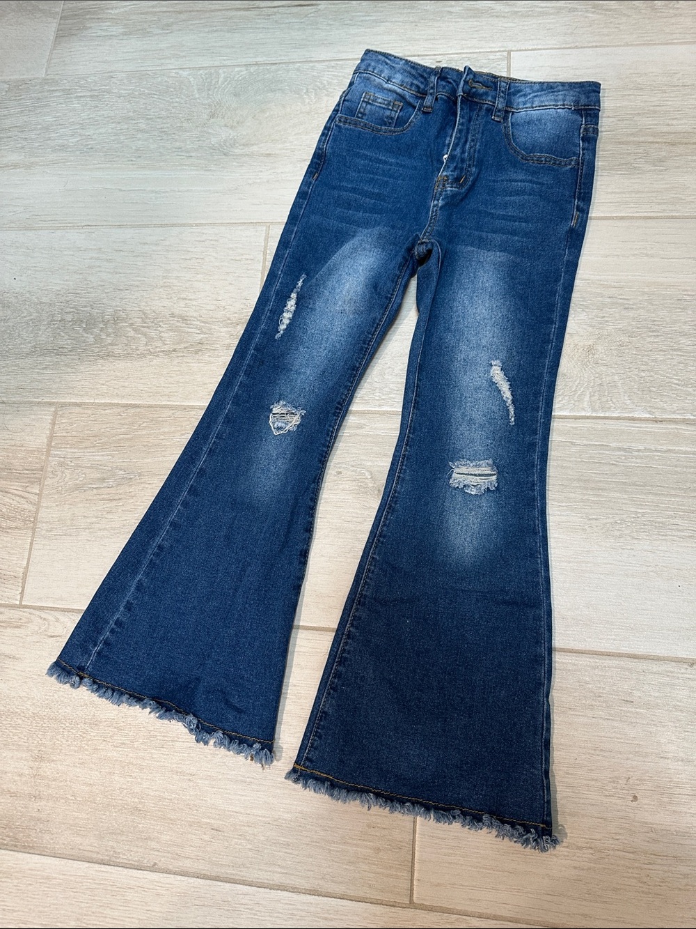 Girls Dark Blue Distressed Flare Jeans